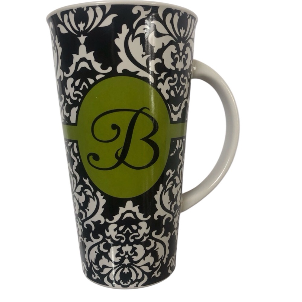 Black‎ Floral Lime Green Initial B Coffee Latte Mug